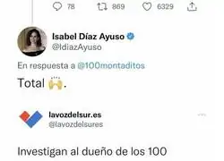 Isabel Díaz Ayuso muestra su buena amistad con los de 100 Montaditos y el final es totalmente predecible