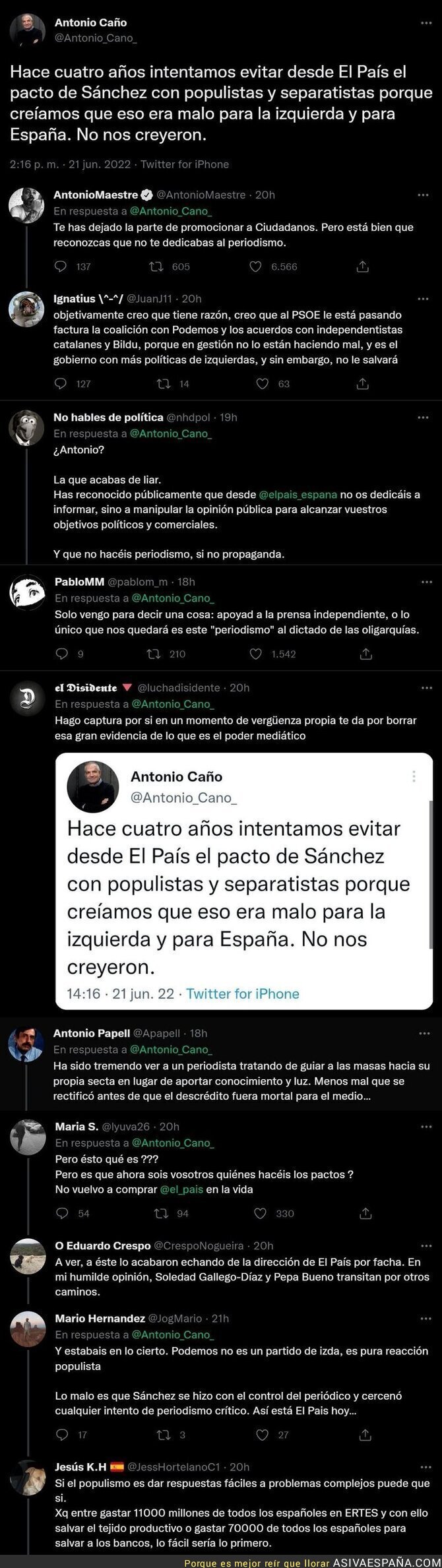 Antonio Cano, exdirector de 'El País' la lía por completo al confesar lo que hacían desde su diario para intentar dirigir España a su antojo