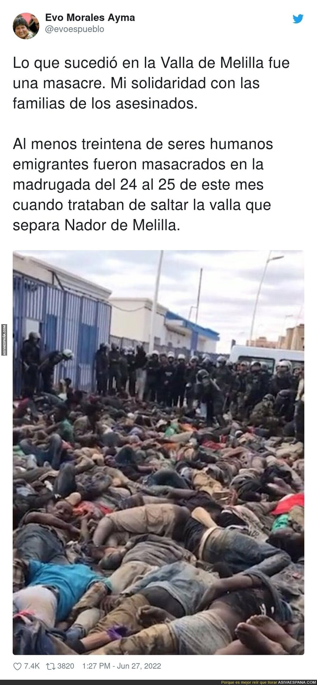 Evo Morales se solidariza con la masacre de Melilla
