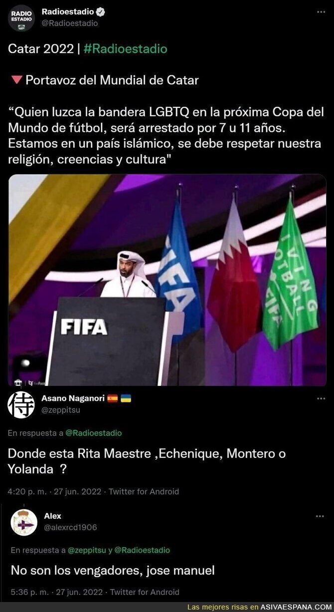 La brutal respuesta a este 'fachilla' de turno preguntando por políticos de izquierdas en esta noticia sobre el Mundial de Qatar