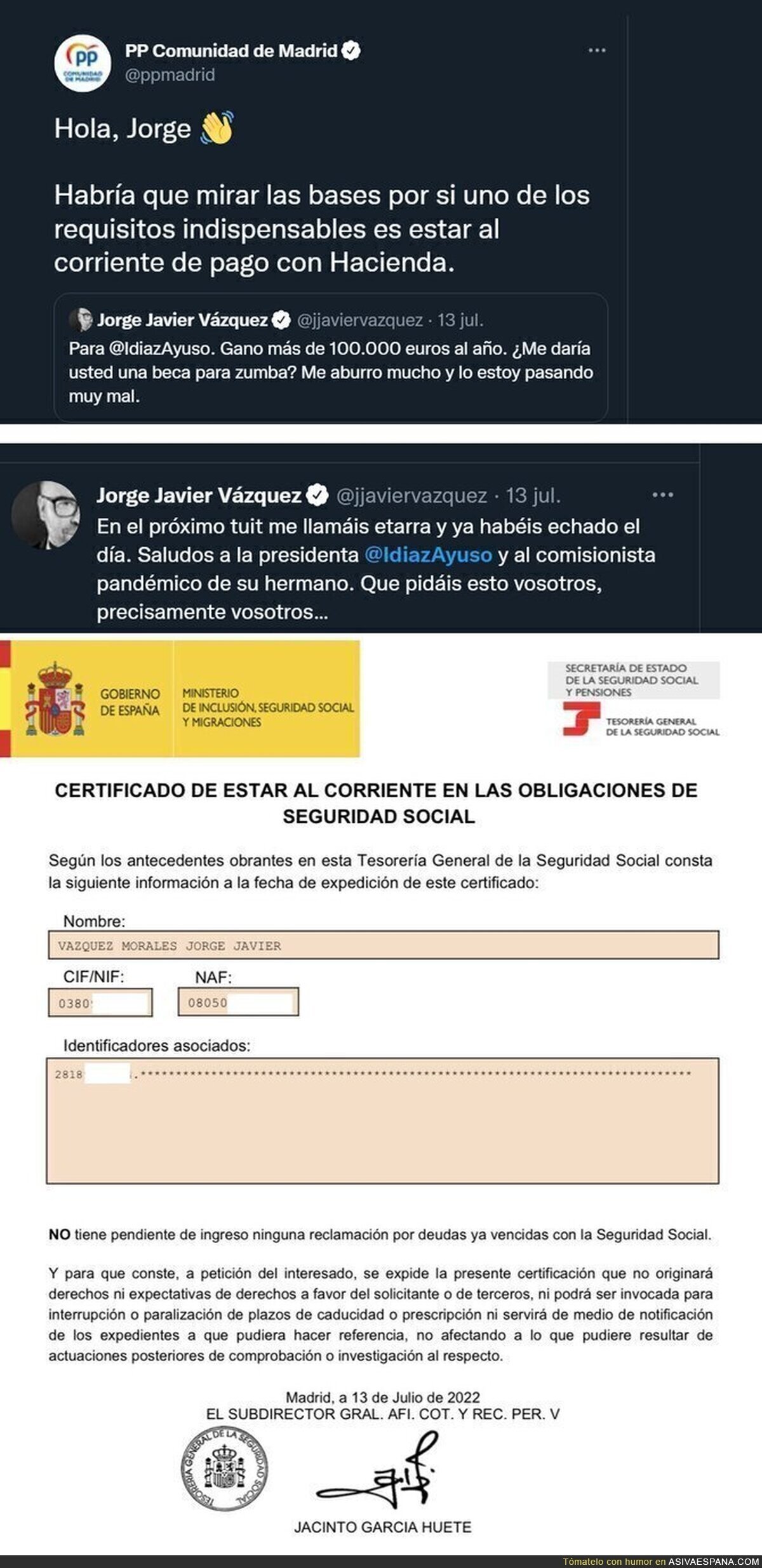 El ZASCA monumental de Jorge Javier Vázquez al PP de Madrid tras insinuar que no paga a Hacienda