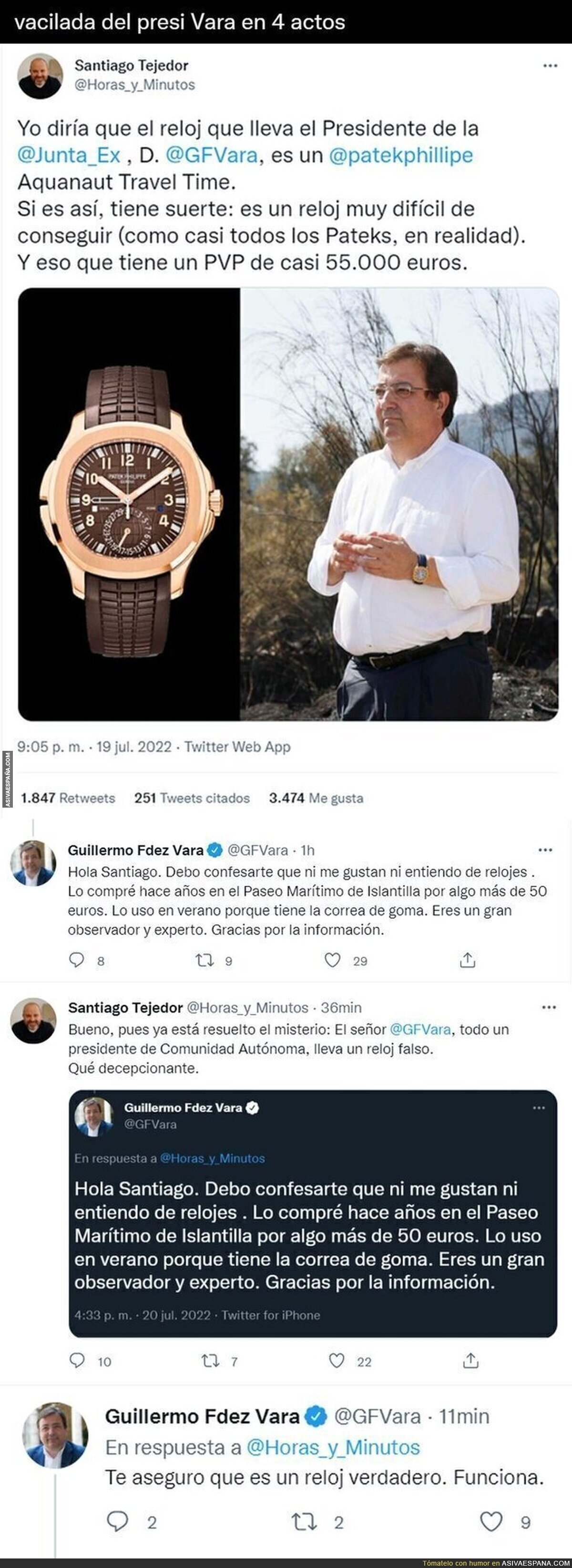 La tremenda vacilada del presidente Guillermo Fernández Vara a este experto de relojes que le acusa de usar relojes falsos