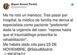 Así está la sanidad en la Comunidad de Madrid tras romperte un menisco