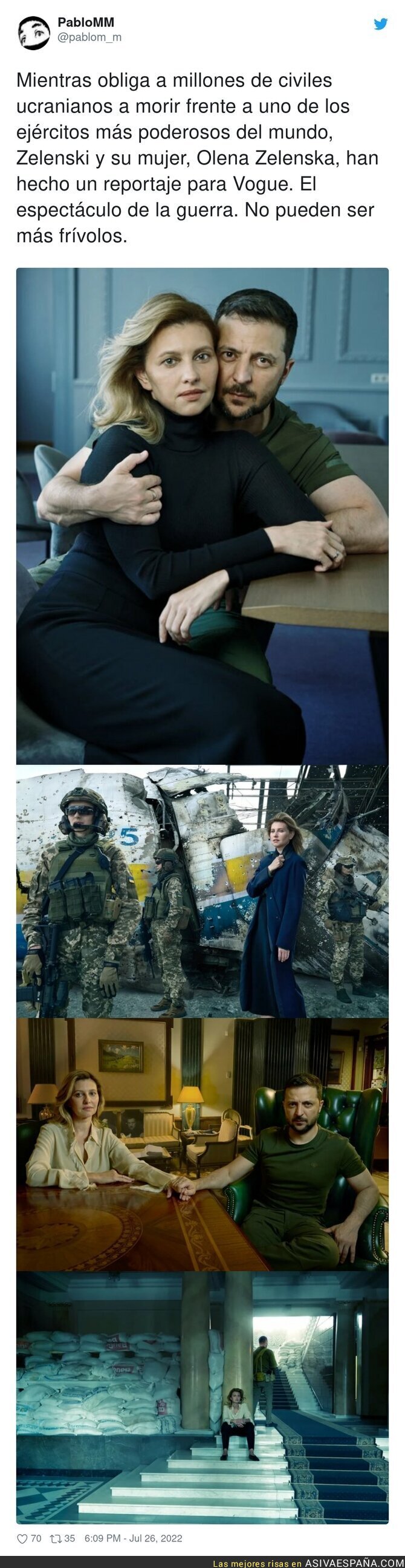 Zelenski y su mujer participan en un bochornoso reportaje fotográfico en una revista de moda mientras su país está en guerra