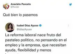 Como cambia la historia de Isabel Díaz Ayuso cuando funcionan las políticas del PSOE y Unidas Podemos