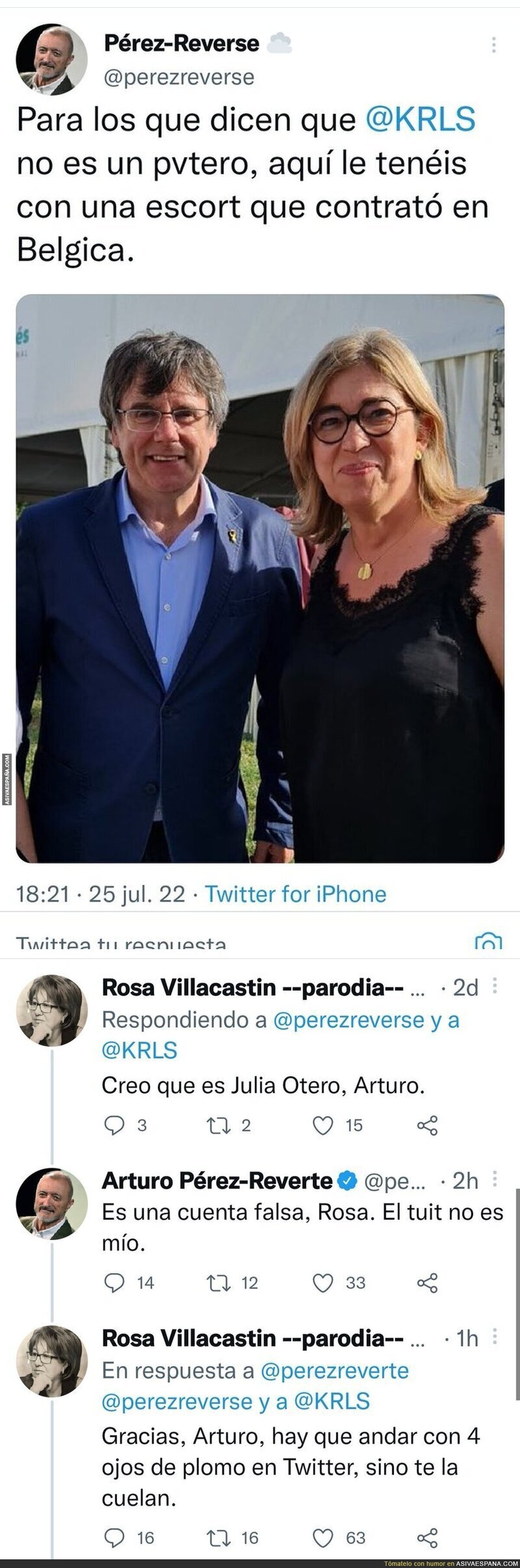 Esta conversación entre una falsa Rosa Villacastin, una cuenta falsa de Arturo Pérez-Reverte y el real es simplemente maravillosa