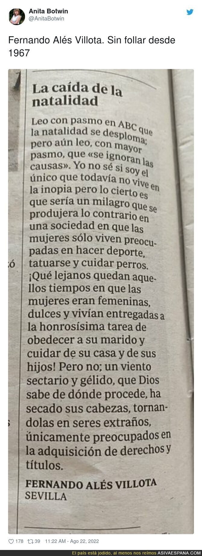 Uno de los artículos más lamentables escritos en los últimos años en prensa escrita atacando a las mujeres
