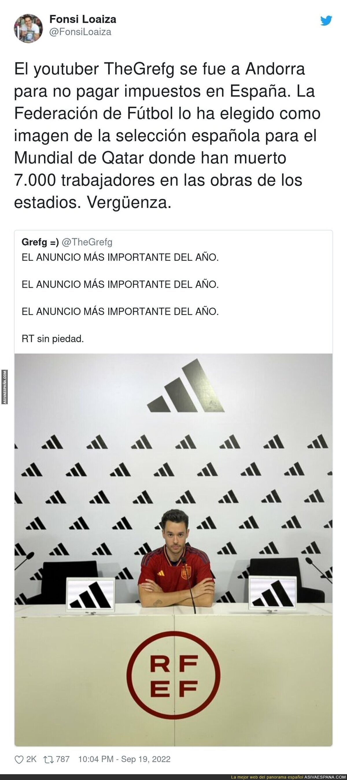 La Federación de Fútbol español mete la pata hasta el fondo con TheGrefg