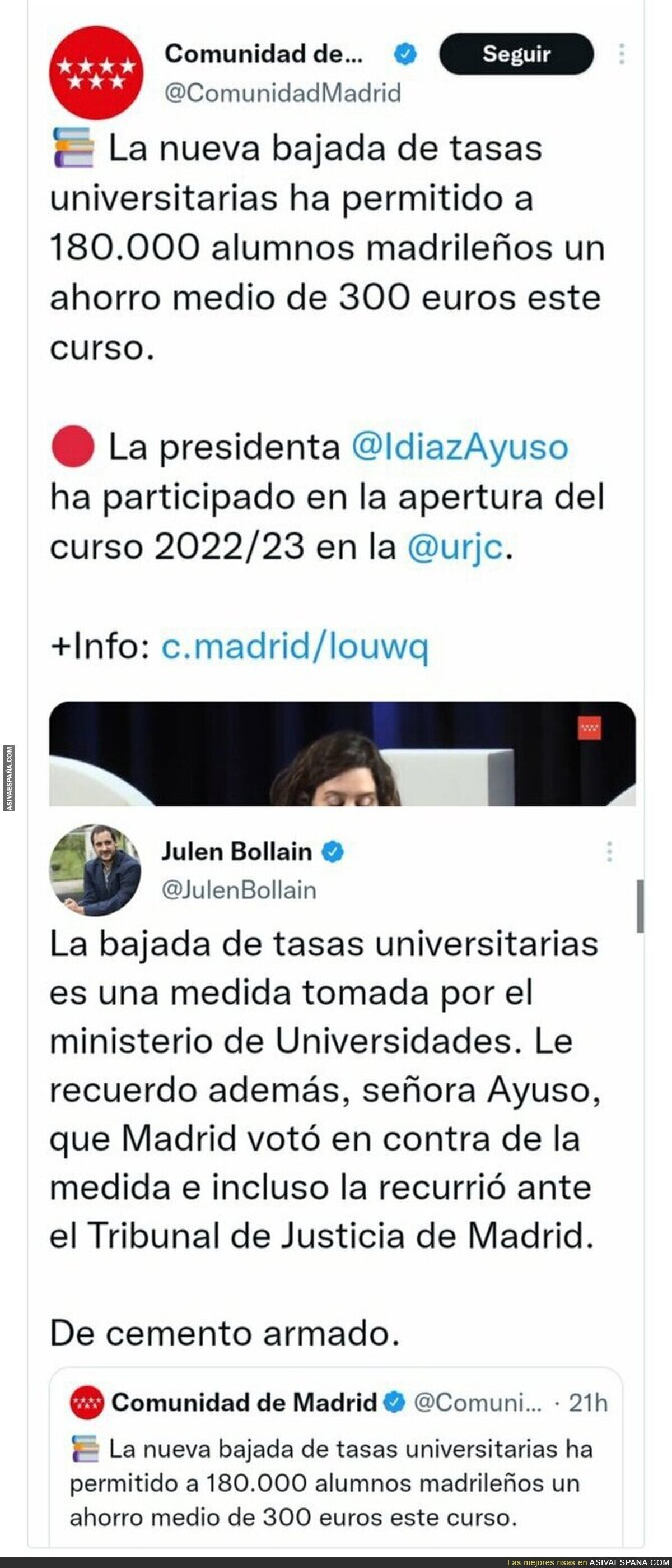 La brutal respuesta a la Comunidad de Madrid dtras anunciar que han bajado las tasas universitarias a los alumnos madrileños
