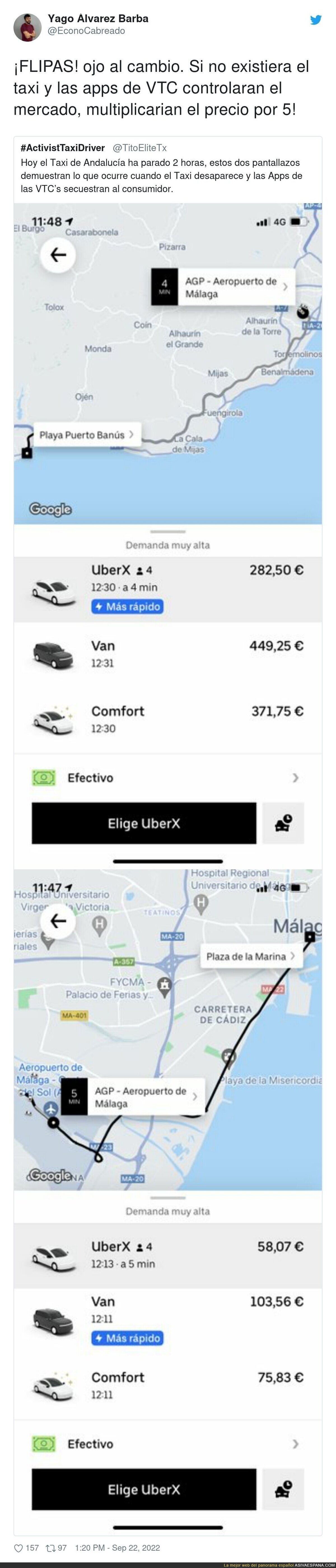 El abuso excesivo de Uber con el trayecto de Málaga a Puerto Banús que todo el mundo está denunciando