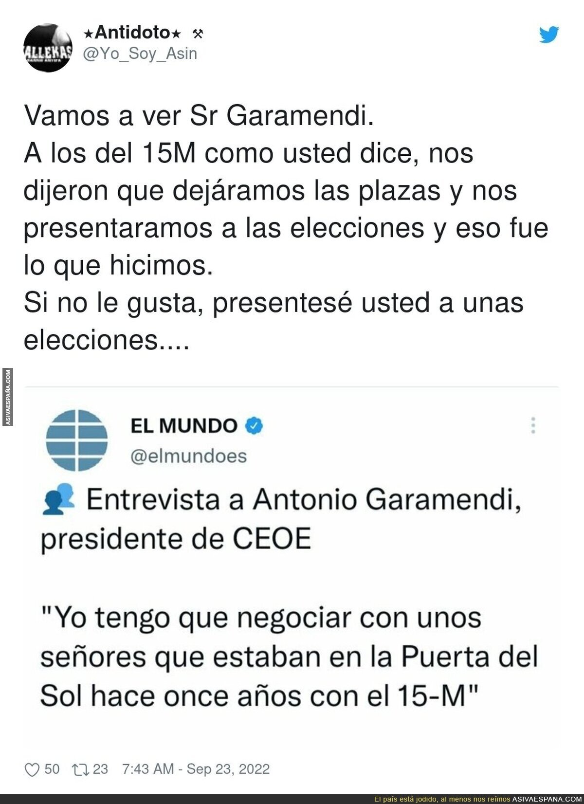 Menudo irresponsable es Antonio Garamendi