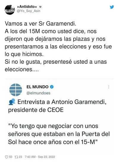 Menudo irresponsable es Antonio Garamendi