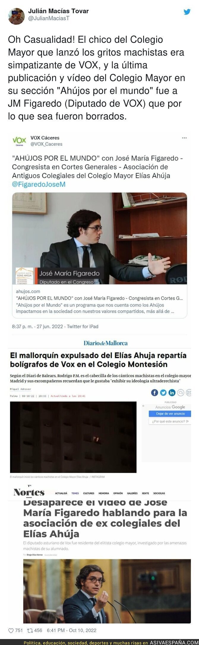 Sorpresa: Uno de los pijos que insultaba en el Colegio Mayor Elías Ahuja es de VOX