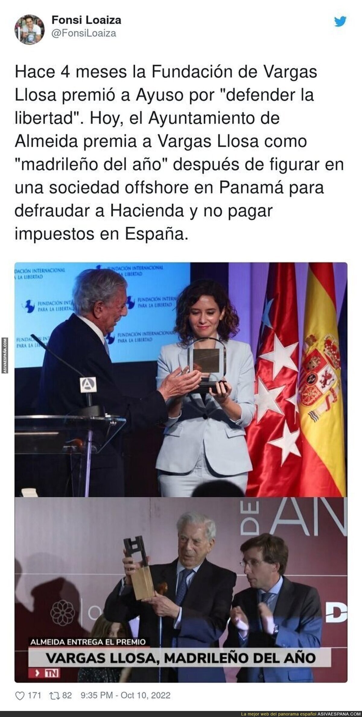 Los premios de Madrid para Vargas Llosa