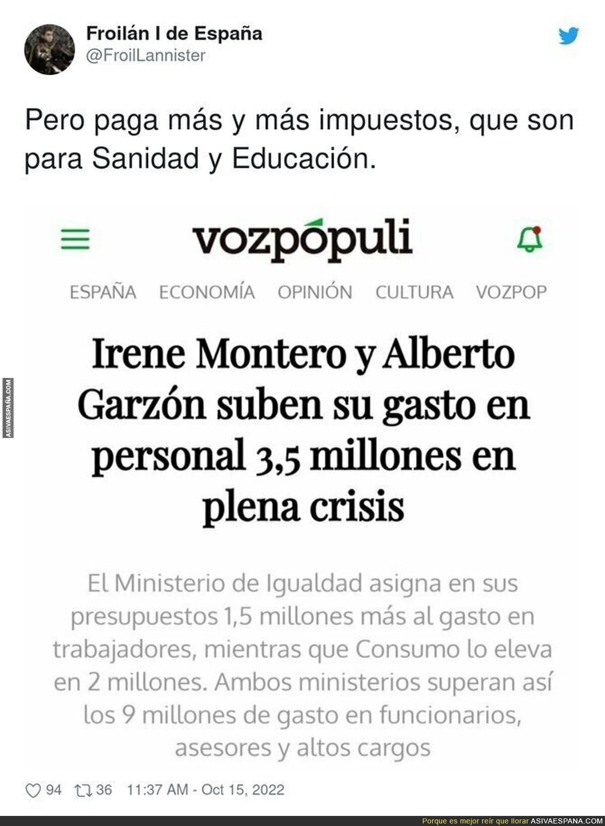 Los gastos de Irene Montero y Alberto Garzón