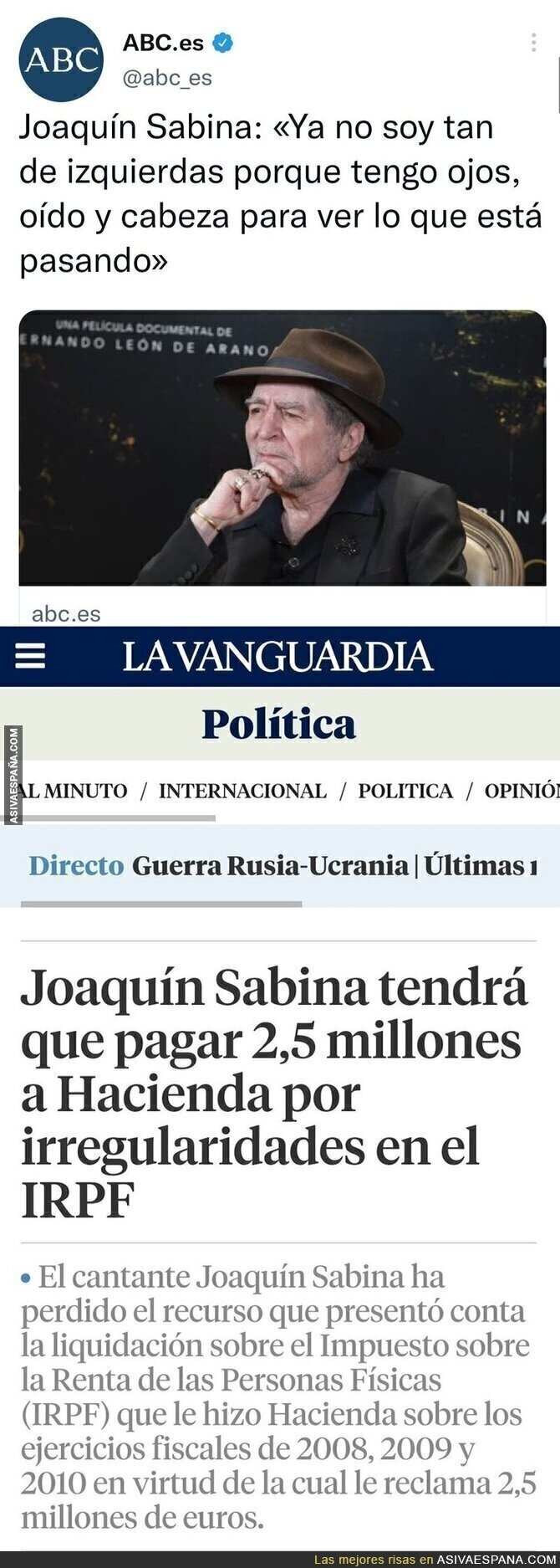 La noticia que confirma que Joaquín Sabina no es de izquierdas