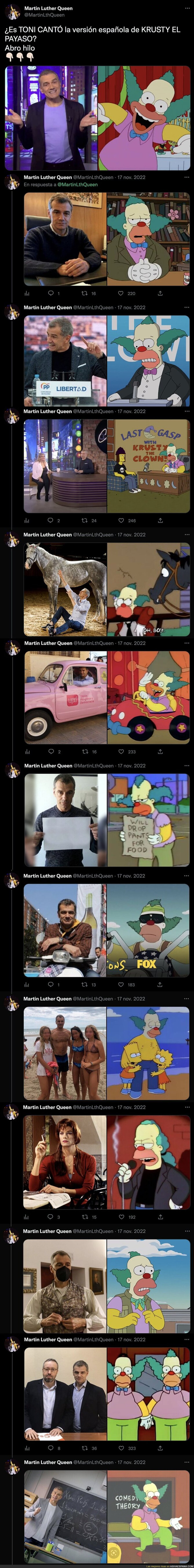 Todas estas imágenes indican que Krusty el Payaso podría estar basado en Toni Cantó