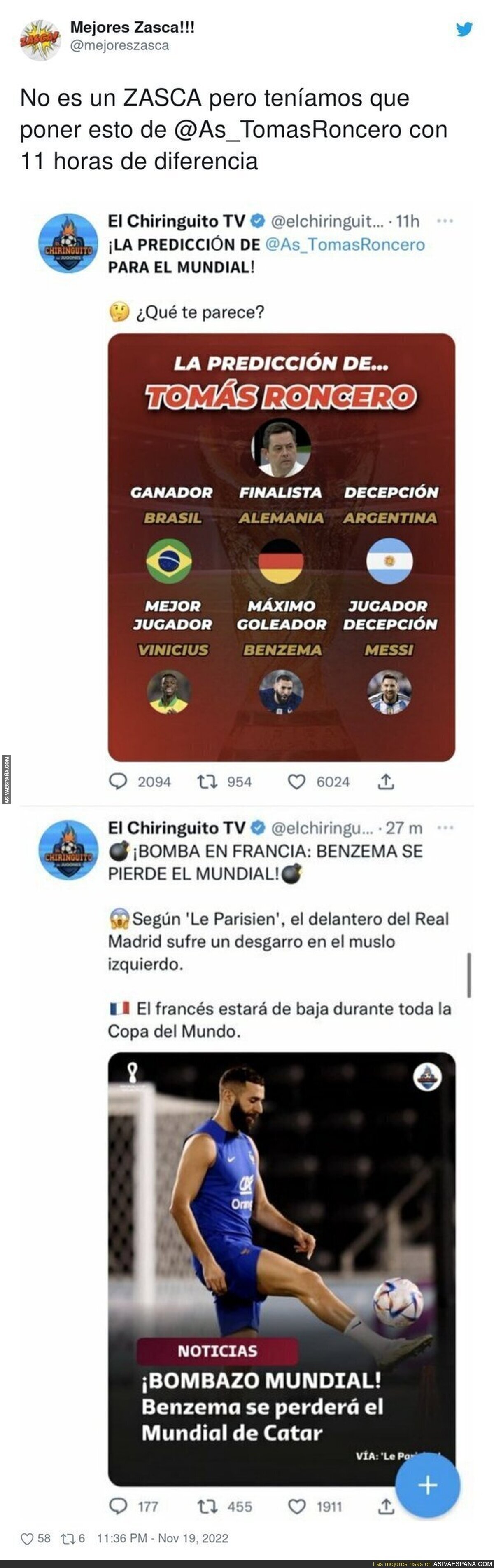 Roncero deja sin Mundial a Benzema