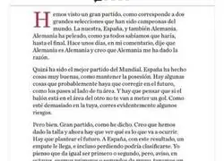 Otro artículo magistral de Mariano Rajoy analizando el partido de España