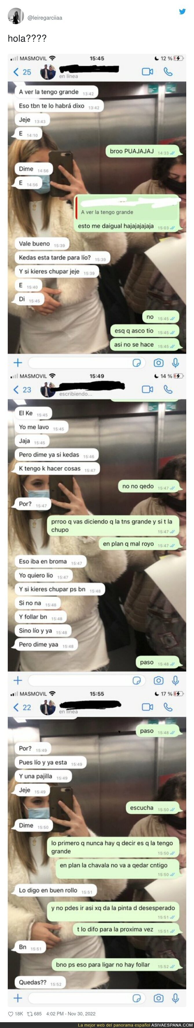 La repugnante conversación que ha tenido que aguantar esta chica por internet por culpa de un baboso