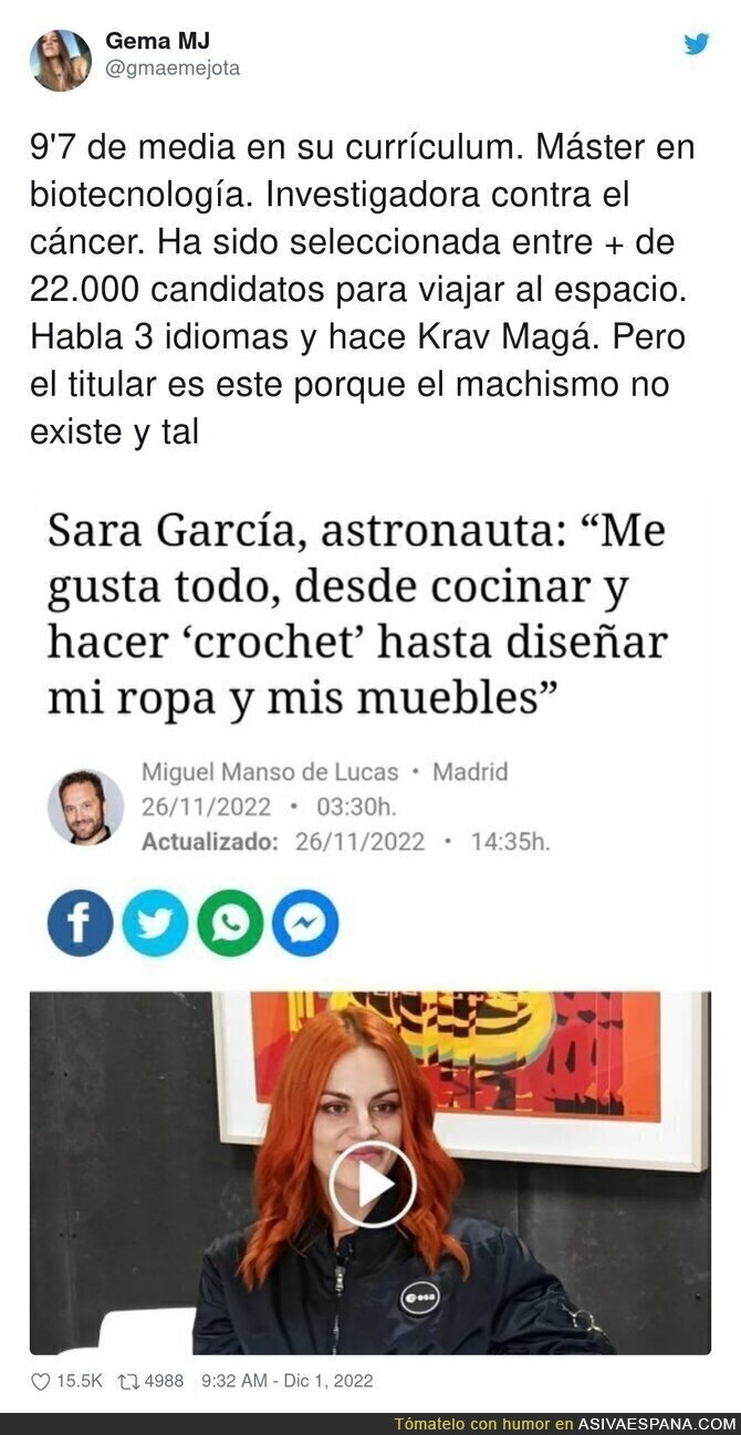El periodismo da vergüenza hasta con mujeres astronautas