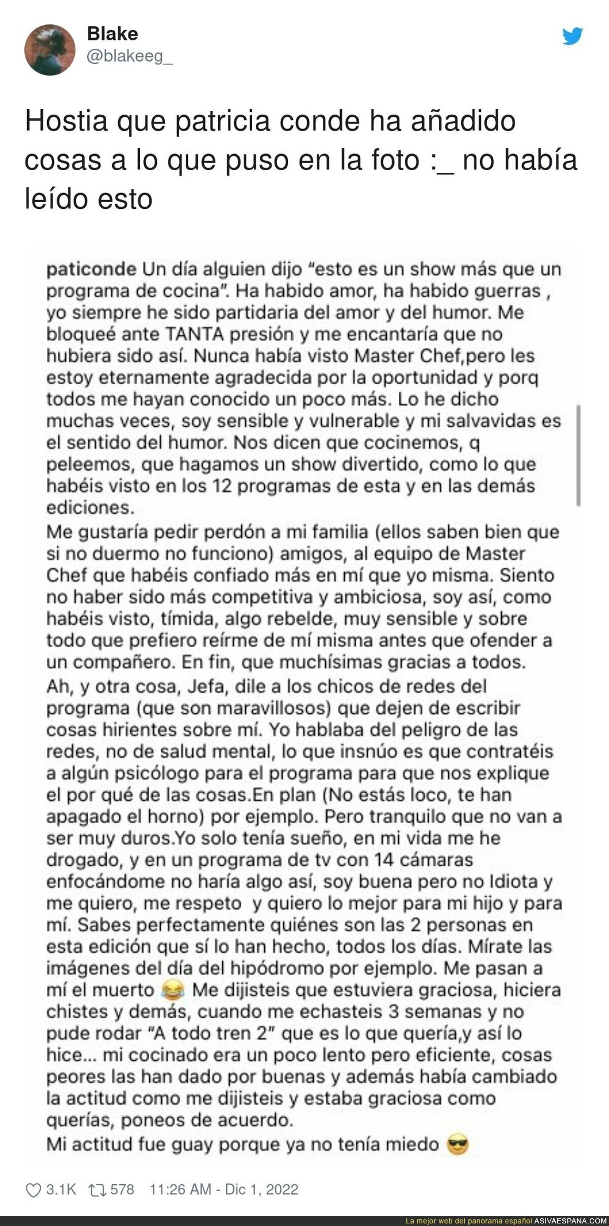 Patricia Conde insinúa que un par de concursantes se droga durante las grabaciones de Masterchef