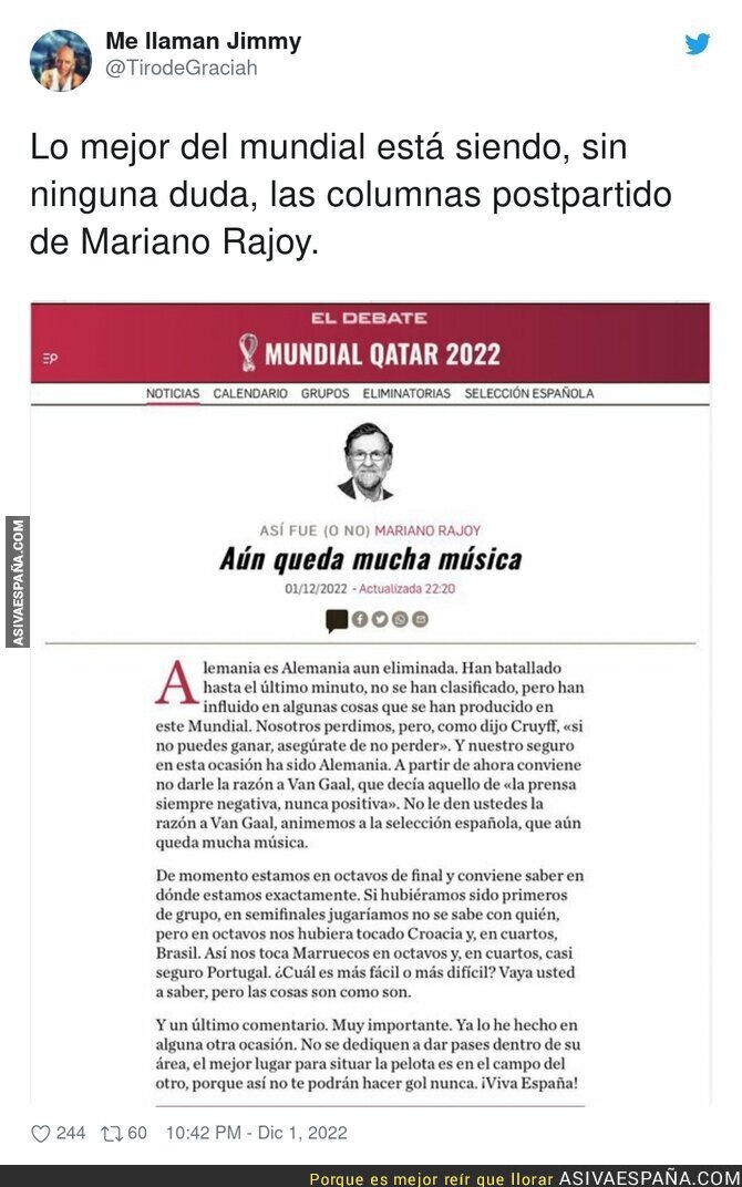 El surrealismo en estado puro de las columnas de Rajoy durante el Mundial