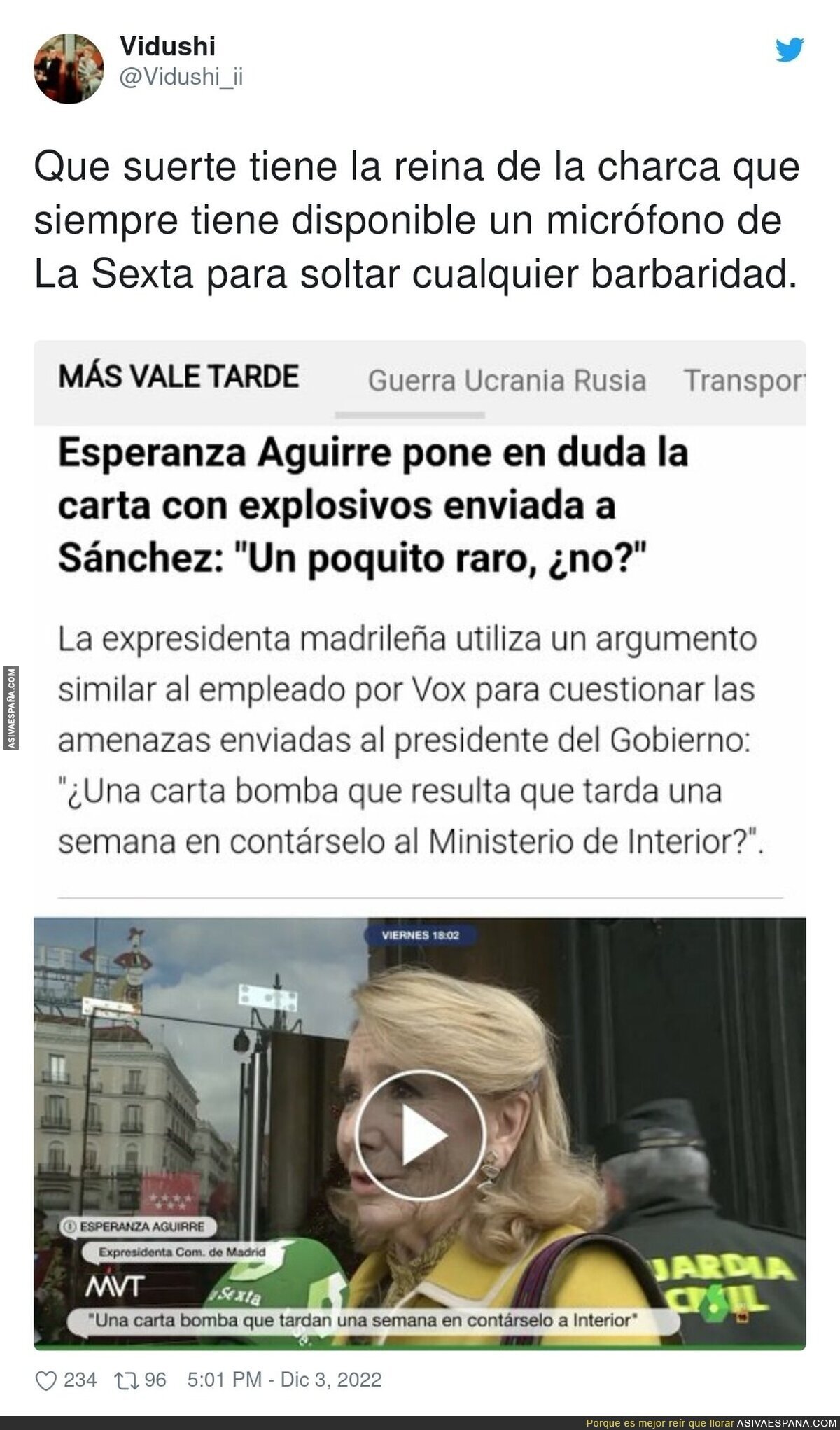 LaSexta siempre disponible para dar voz a Esperanza Aguirre