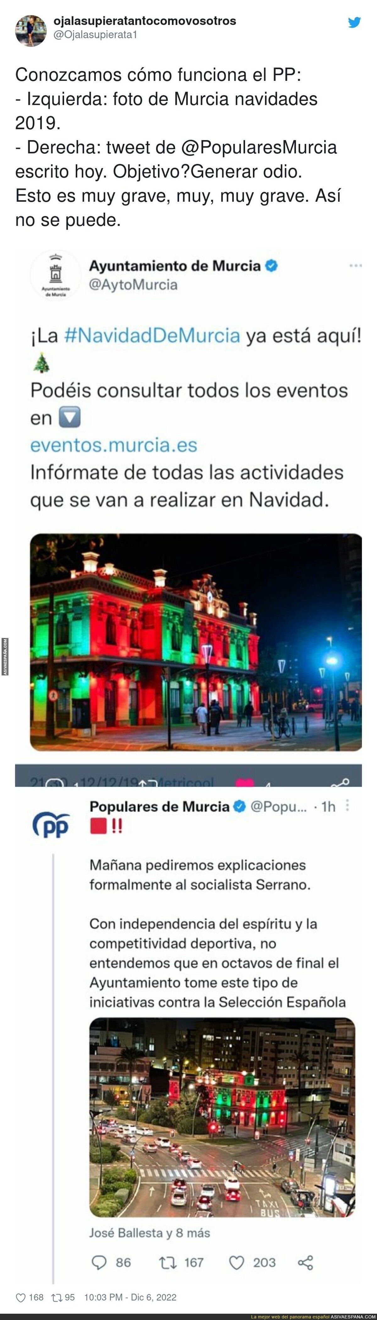 El ridículo extremo del PP en Murcia solamente por generar odio