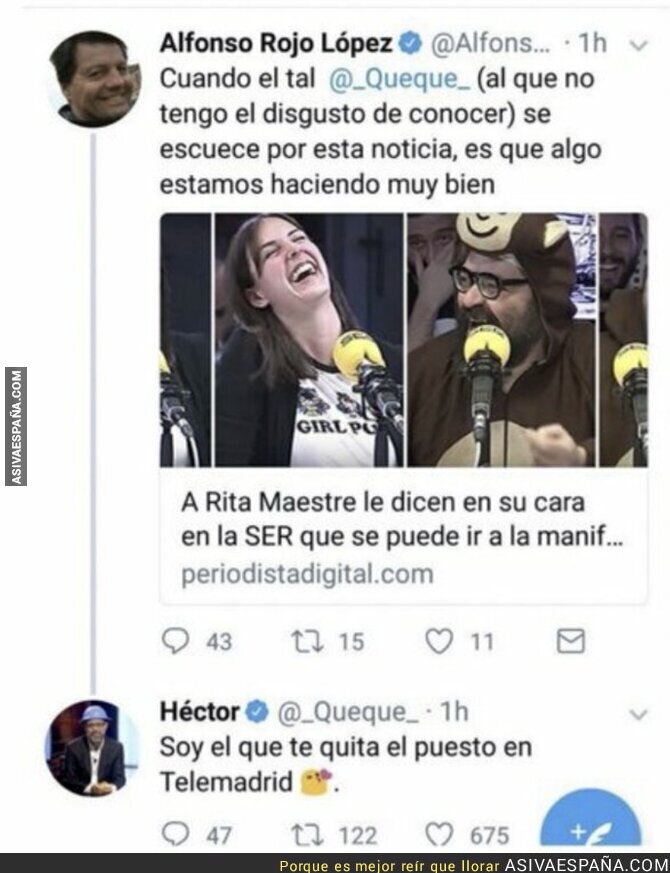 Quequé se queda a gusto respondiendo a Alfonso Rojo