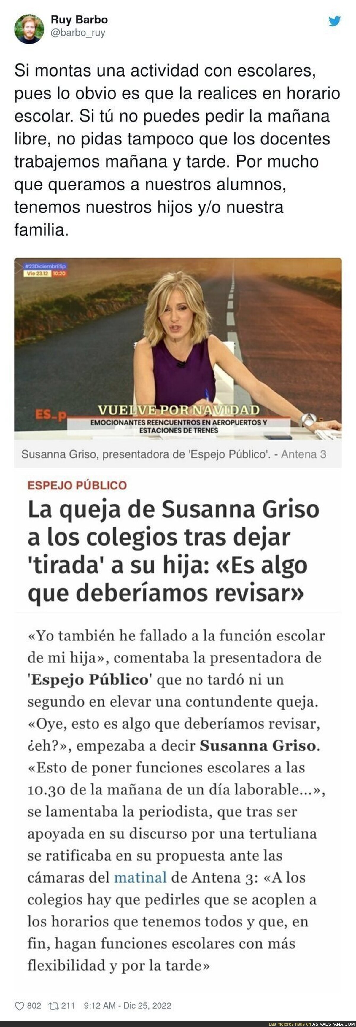 La reclamación de Susanna Griso a los colegios que está levantando mucha polémica
