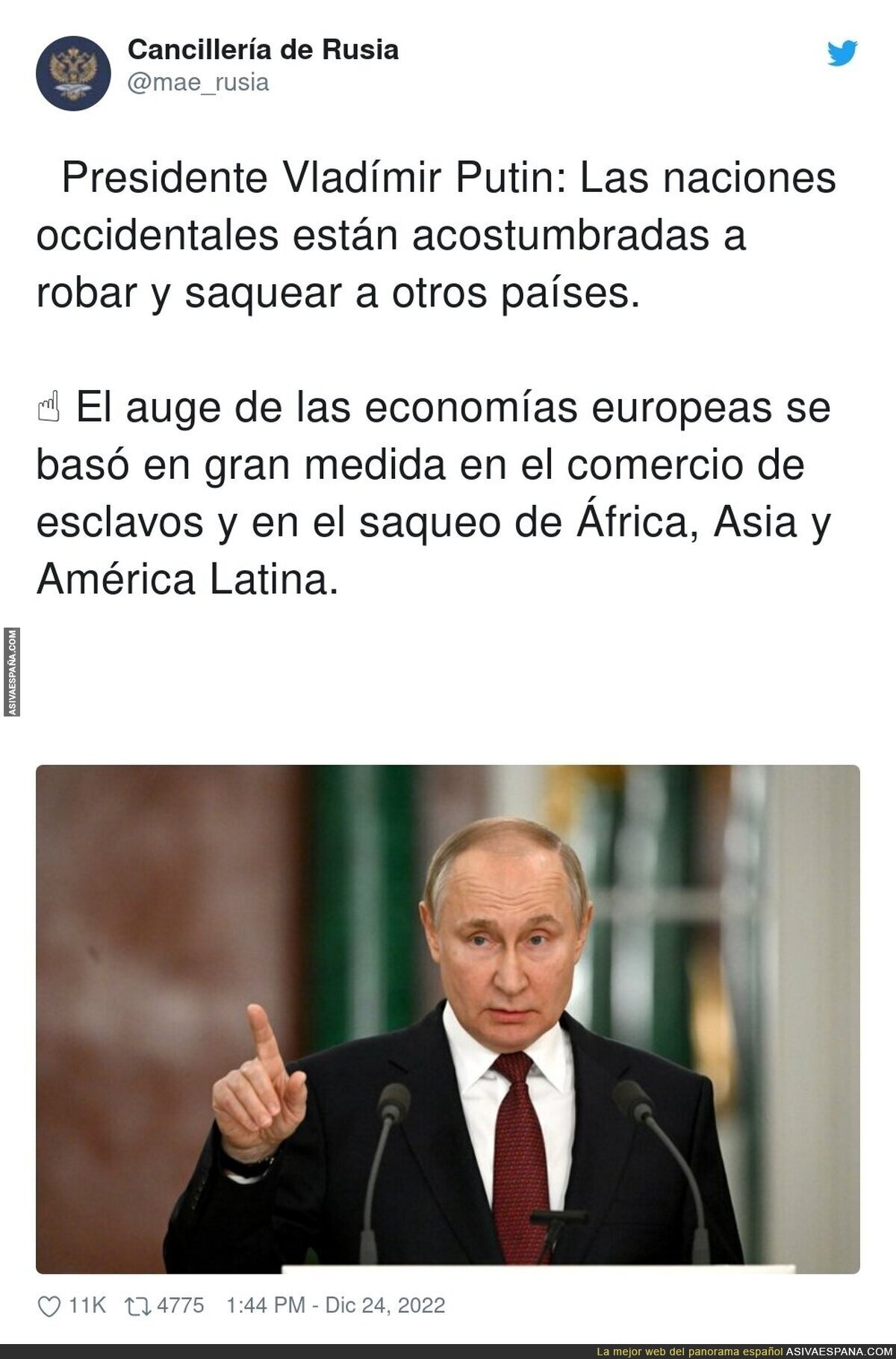 Vladidmir Putin sobre las naciones occidentales