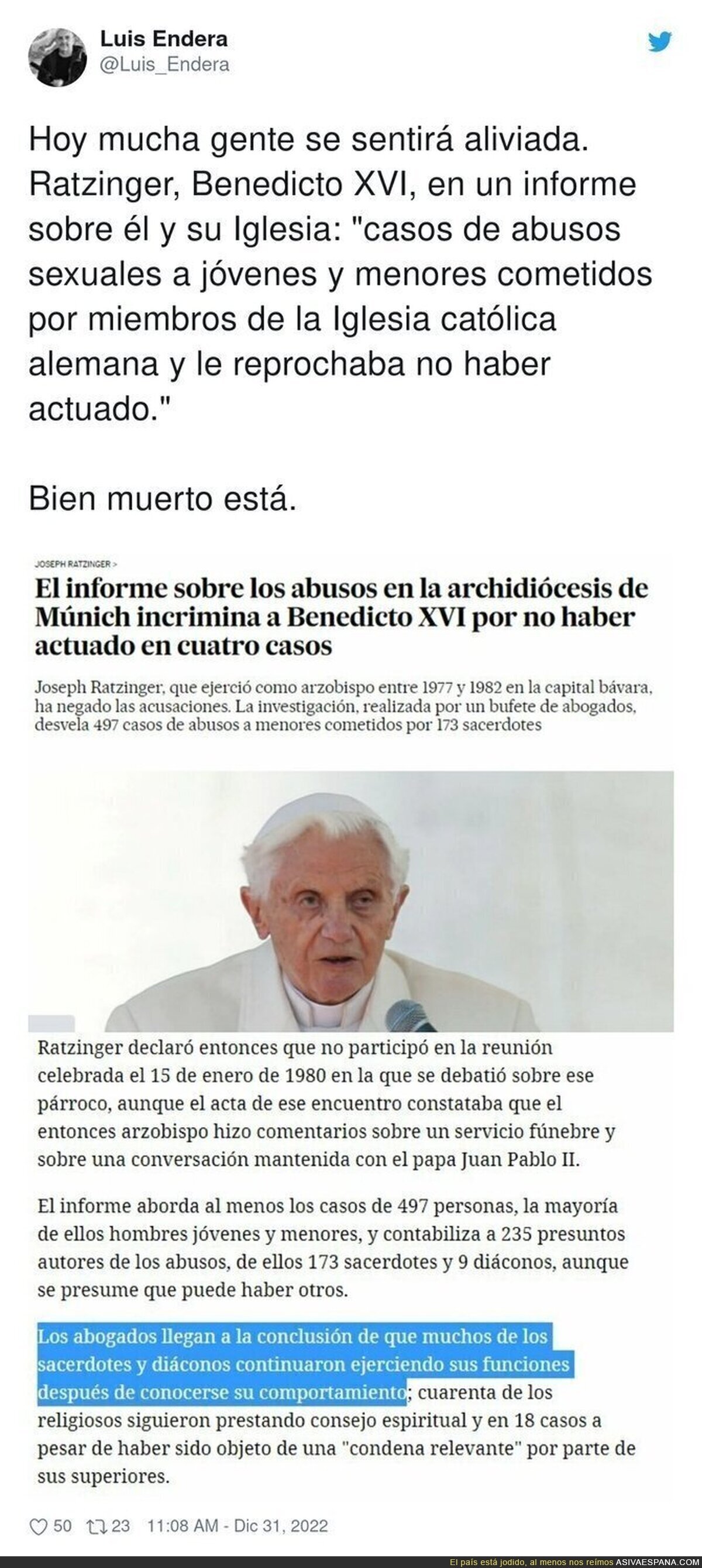 Benedicto XVI era un peligro