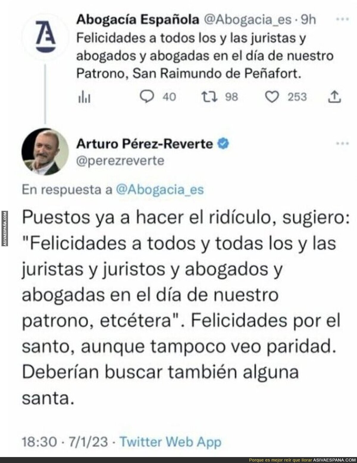 El revés monumental de Arturo Pérez-Reverte a la Abogacía Española por el neolenguaje en esta felicitación