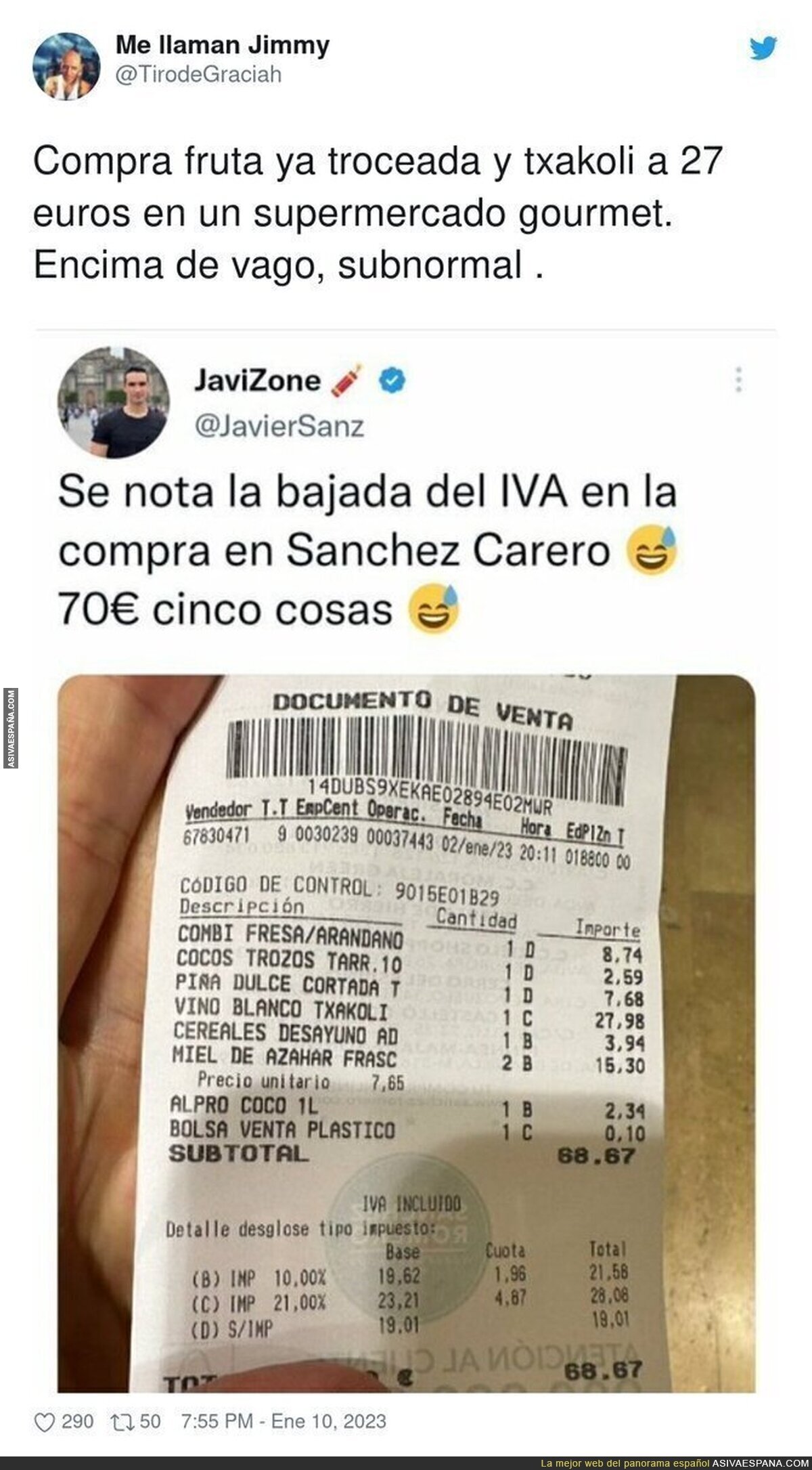 Javi Sanz vuelve a hacer el ridículo quejándose de Pedro Sánchez tras ir al supermercado