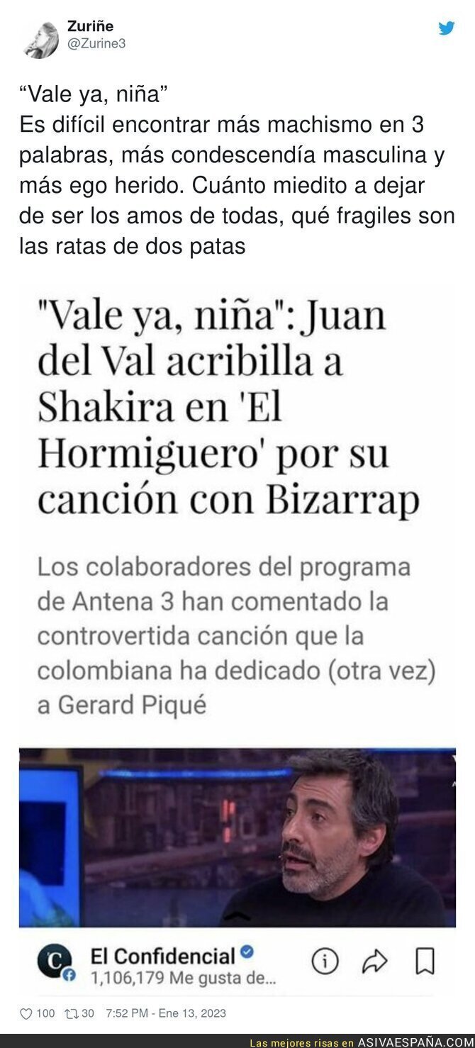 Juan del Val se retrata como el machista que es con estas declaraciones sobre Shakira