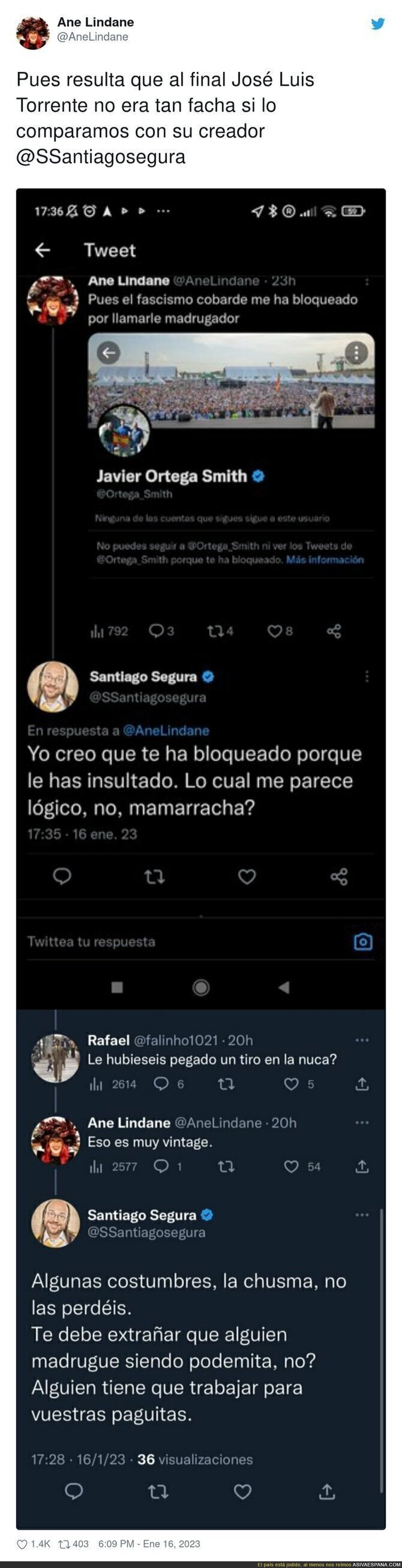 Los insultos de Santiago Segura a un usuario tras ser bloqueado por Ortega Smith (VOX)