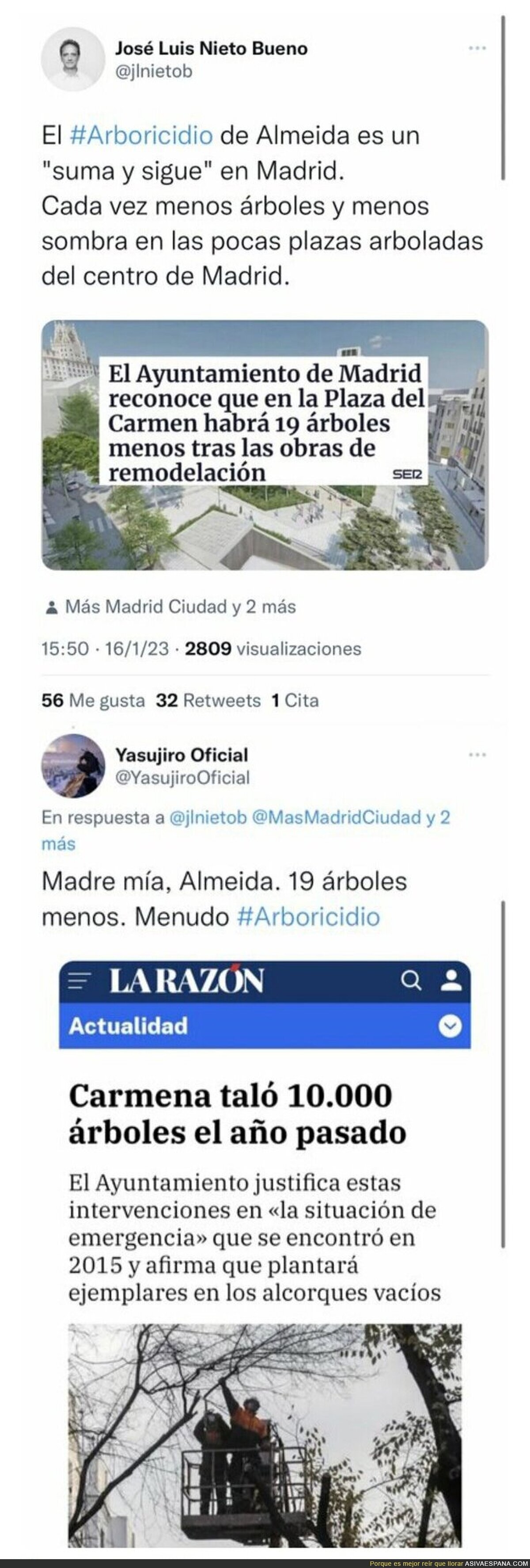 La brutal diferencia de árboles talados entre José Luis Martínez Almeida y Manuela Carmena