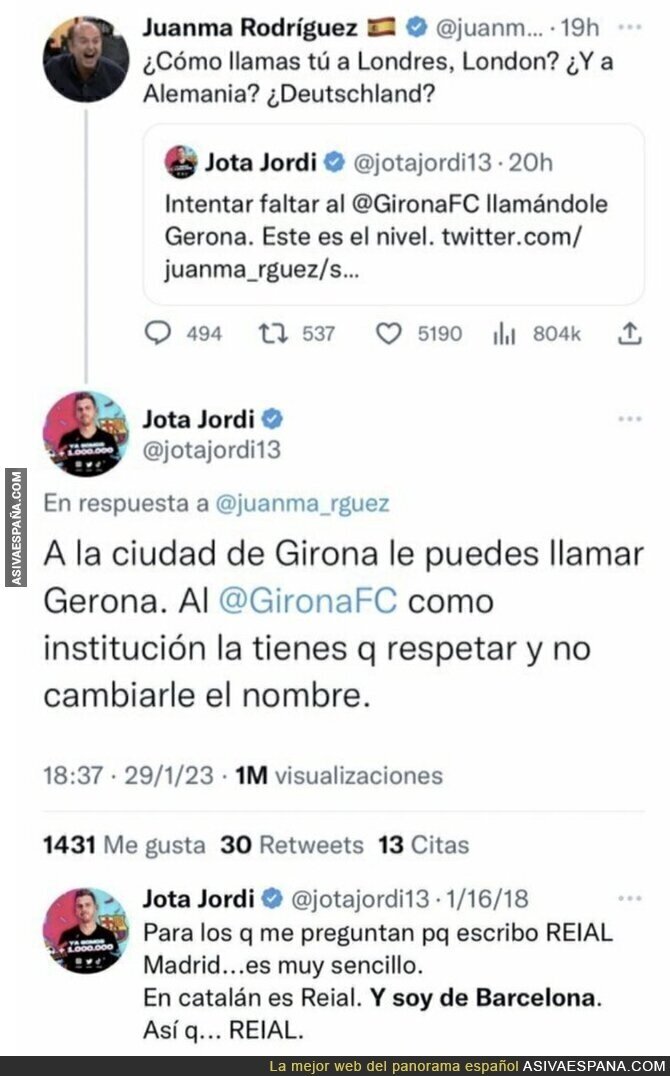 El ridículo monumental de Jota Jordi tras indignarse porque llaman Gerona al Girona