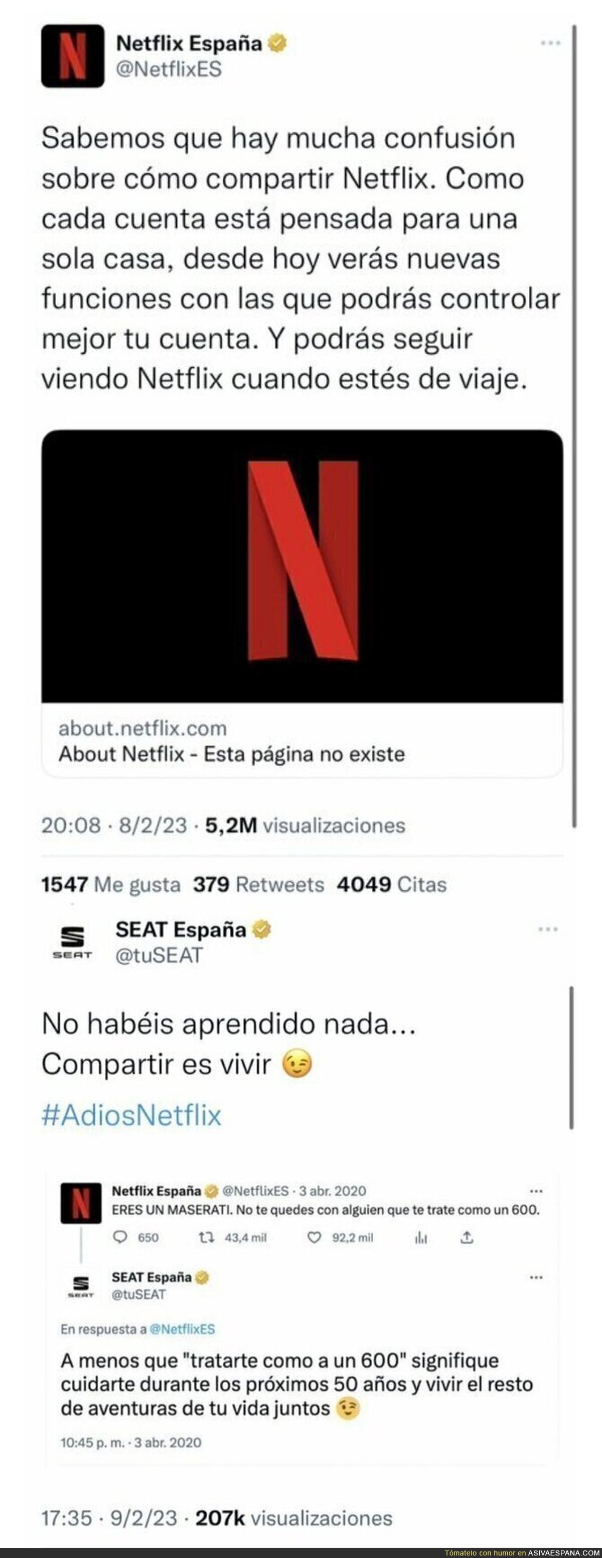 El revés antológico de SEAT a Netflix tras la polémica de las cuentas compartidas