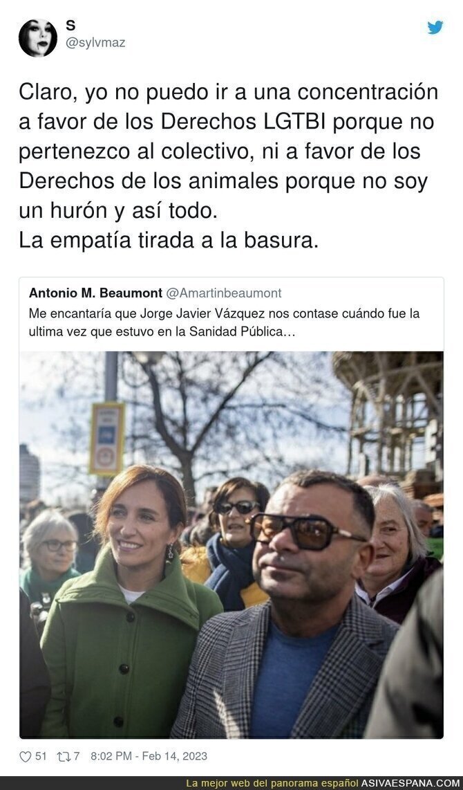 La crítica a Jorge Javier Vázquez por acudir a la concentración a favor de la Sanidad Pública