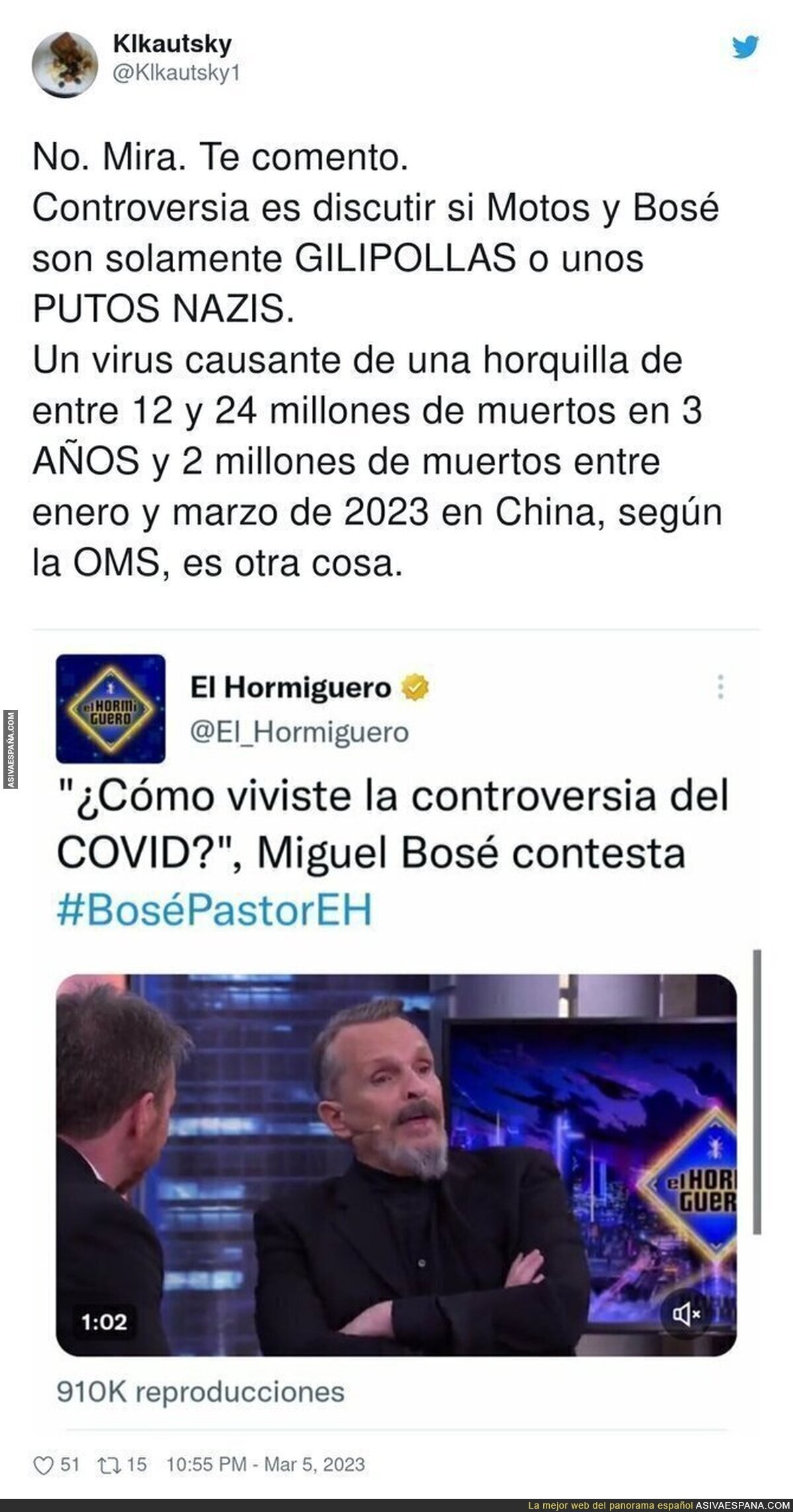Para 'El Hormiguero' lo del COVID es una controversia con Miguel Bosé