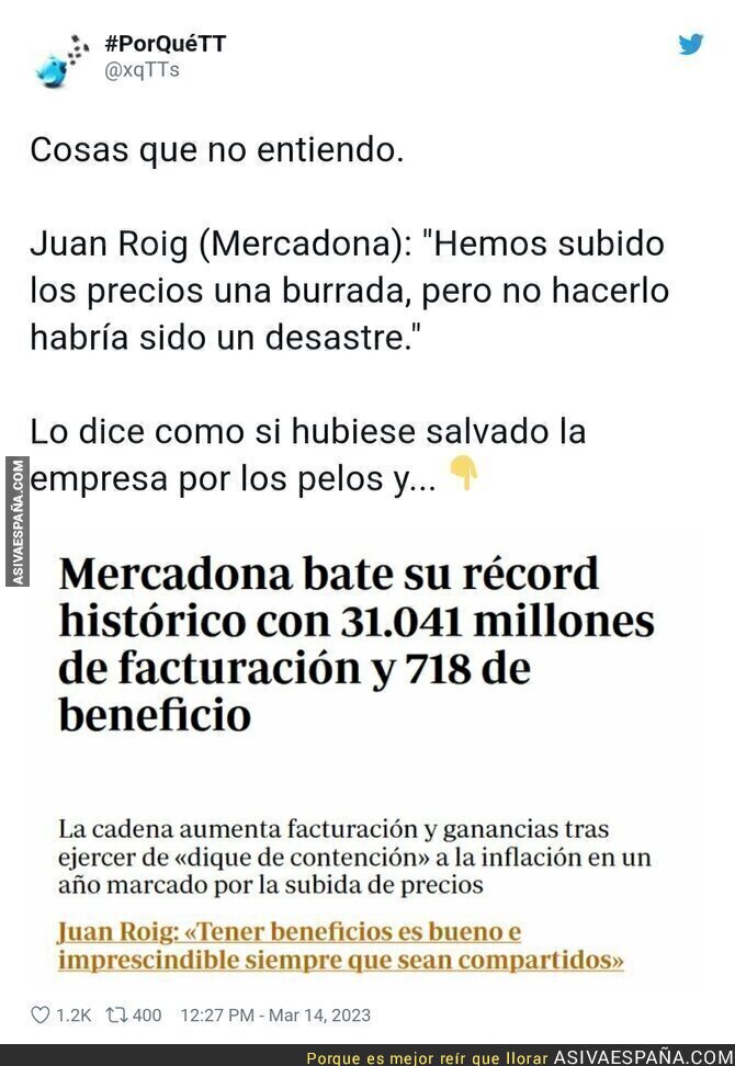 Los grandes precios de Mercadona ya tienen la recompensa (para el dueño)