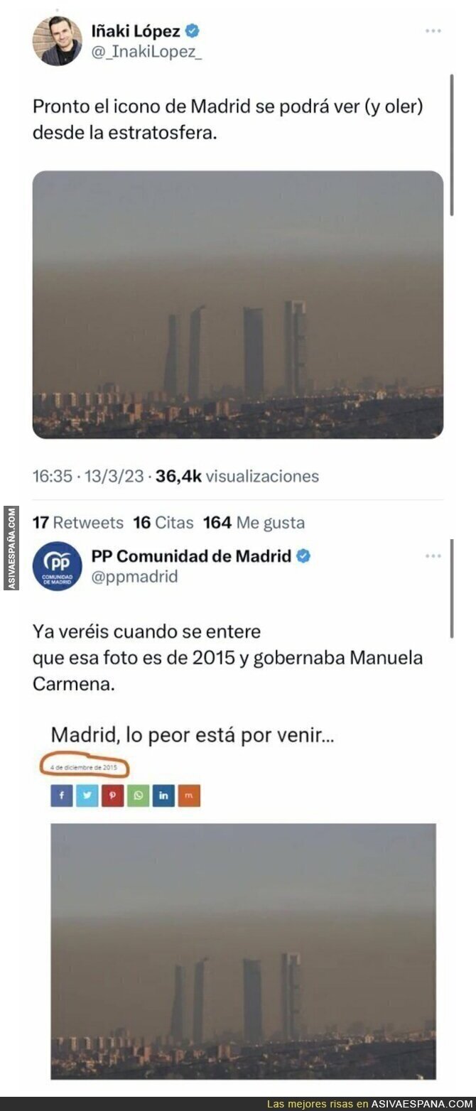 El periodista Iñaki López se queja de la contaminación de Madrid y recibe un revés inesperado