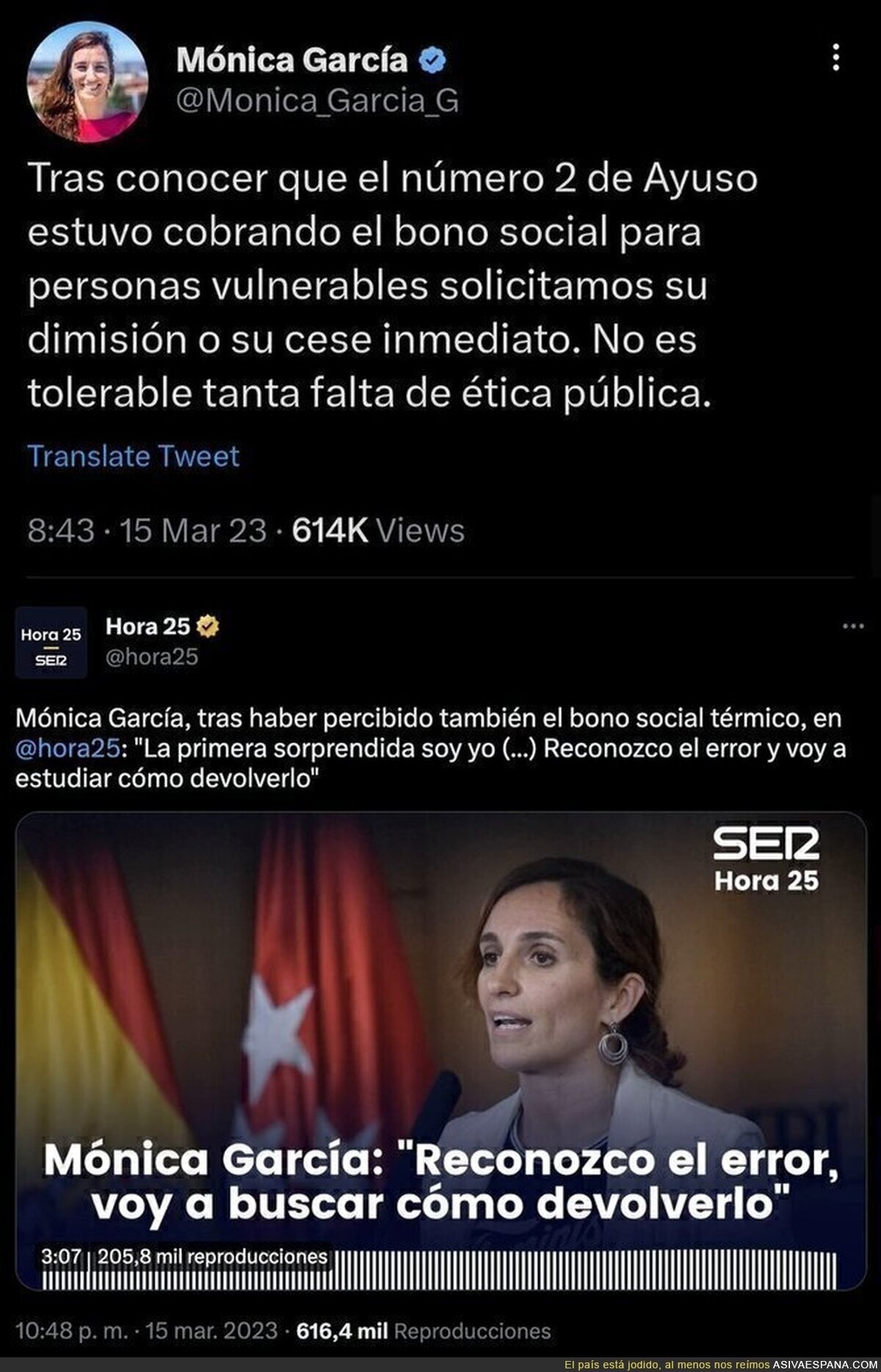 Mónica García se justifica así después de que la pillen cobrando el bono social por el que pedía la dimisión de otro político