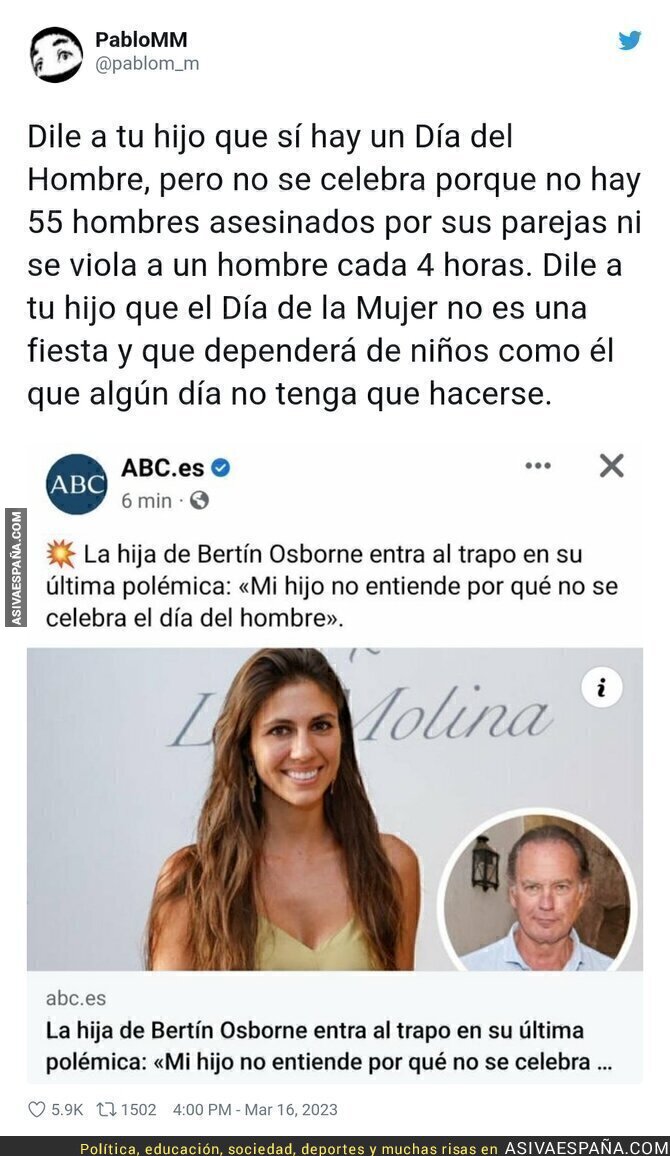 La polémica frase de la hija de Bertín Osborne sobre el Día del Hombre
