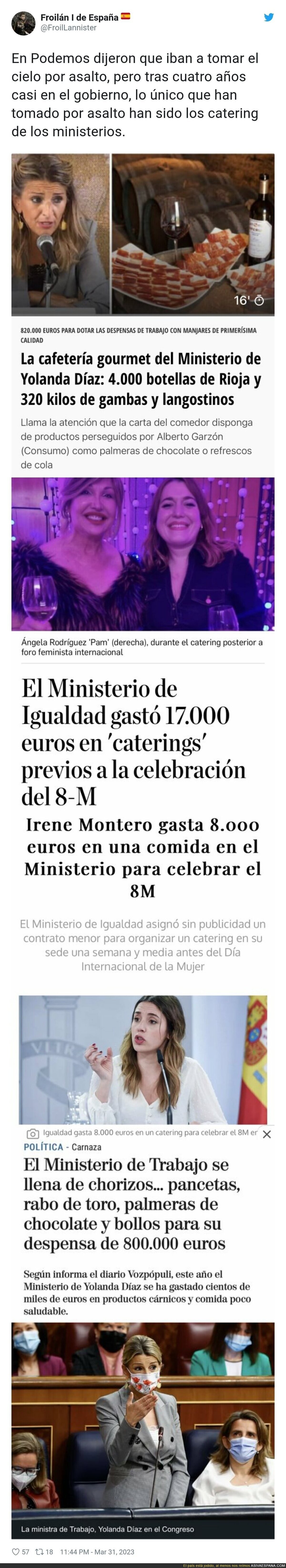 La buena vida de los Ministerios y el catering con Podemos en el Gobierno