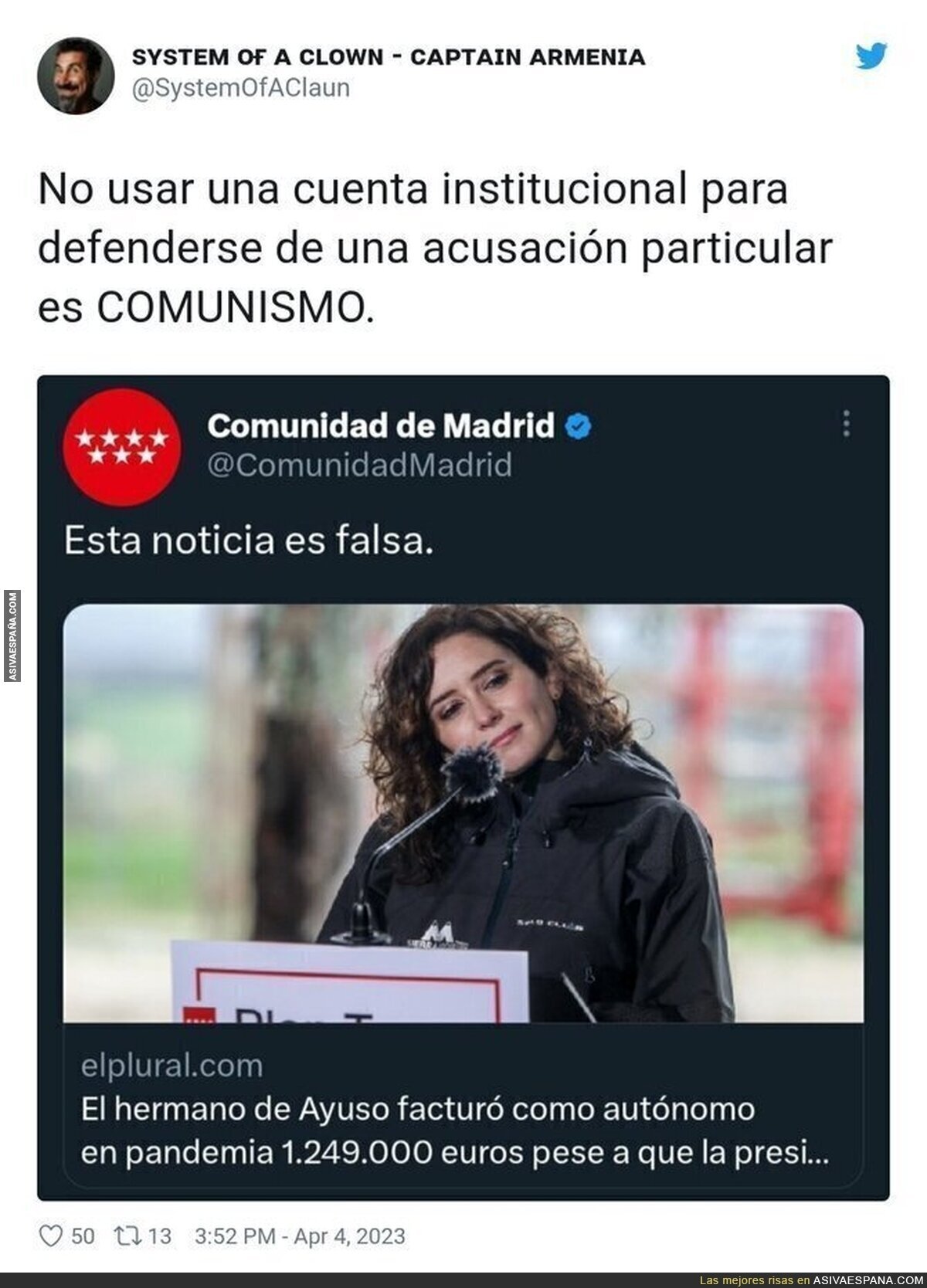 Madrid aumenta su nivel de vergüenza mundial usando su cuenta institucional para esto