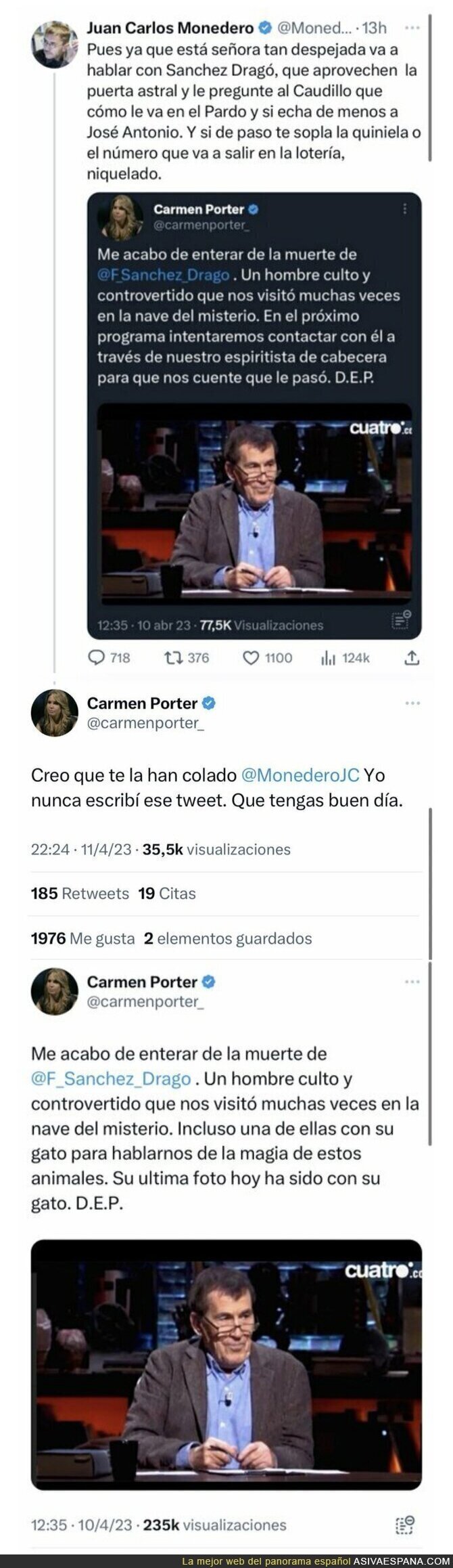 A Juan Carlos Monedero le cuelan un mensaje falso de Carmen Porter y termina haciendo el ridículo