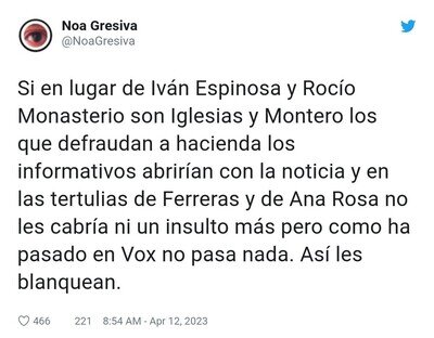 No hay el mismo criterio con VOX que con Podemos
